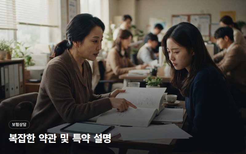 복잡한 약관 및 특약 설명